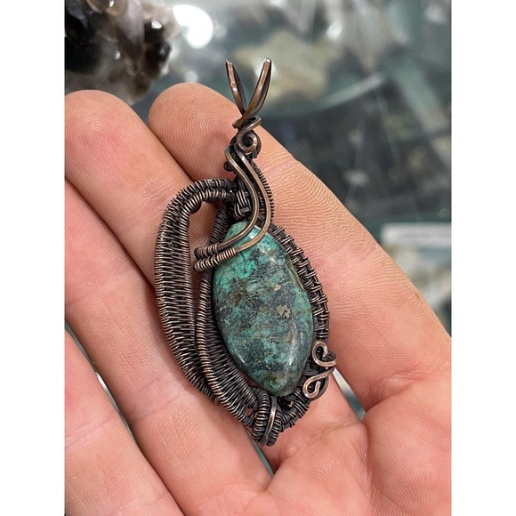 Handmade Gifts, Wire Wrap Jewelry, Wire Wrap Pendant, African Turquoise - Picture 5 of 10